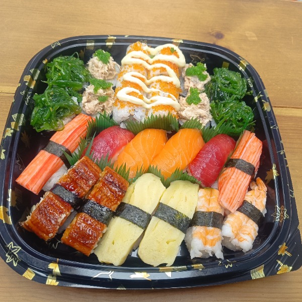 platter of colourful sushi
