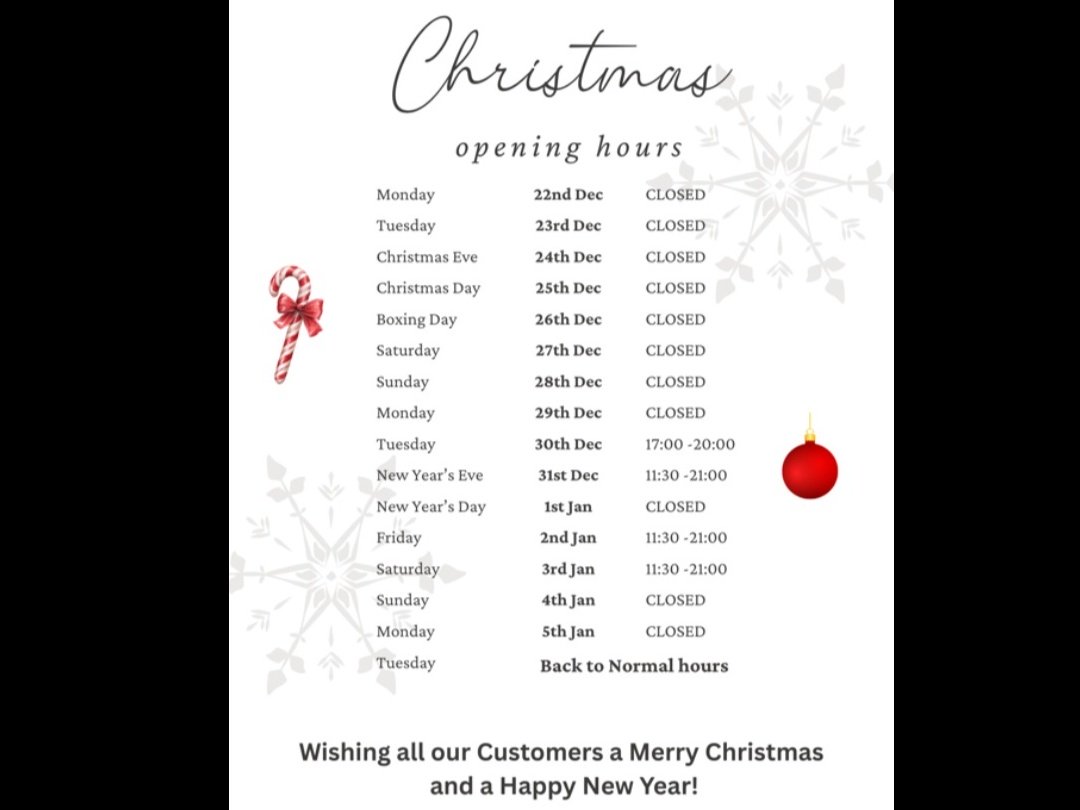 Christmas & New Year Opening Hours