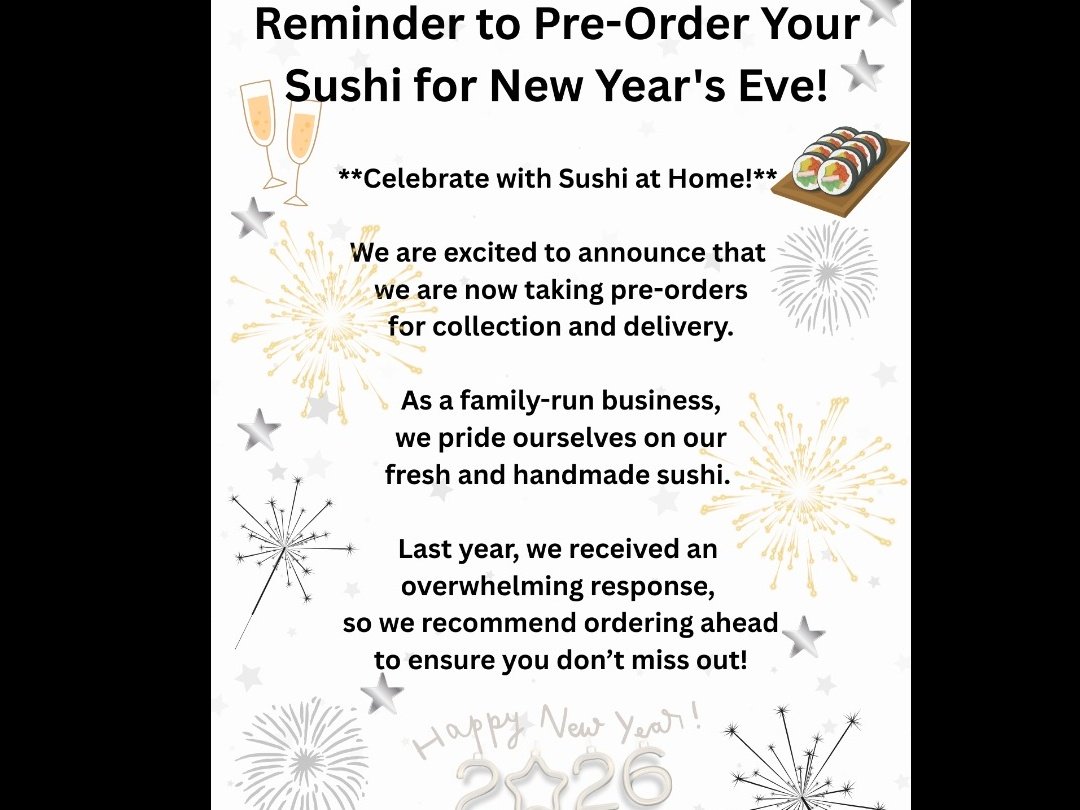 Reminder to Pre-Order Your Sushi for New Year's Eve!
