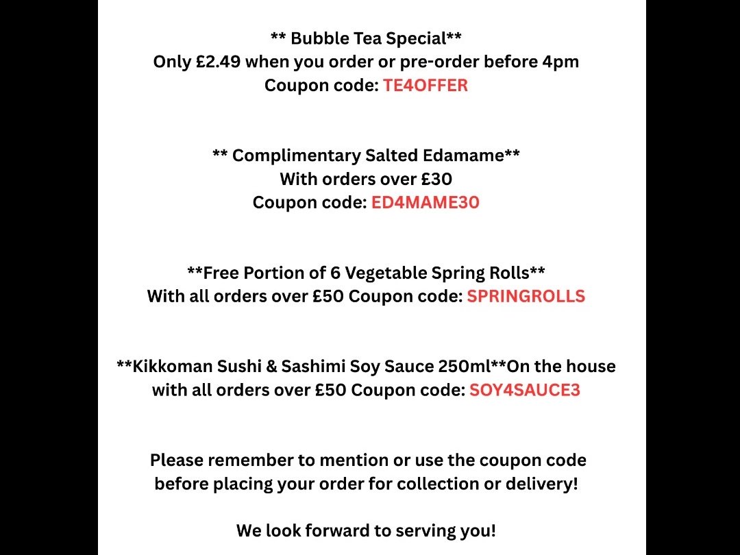 Just a friendly reminder of our current offers