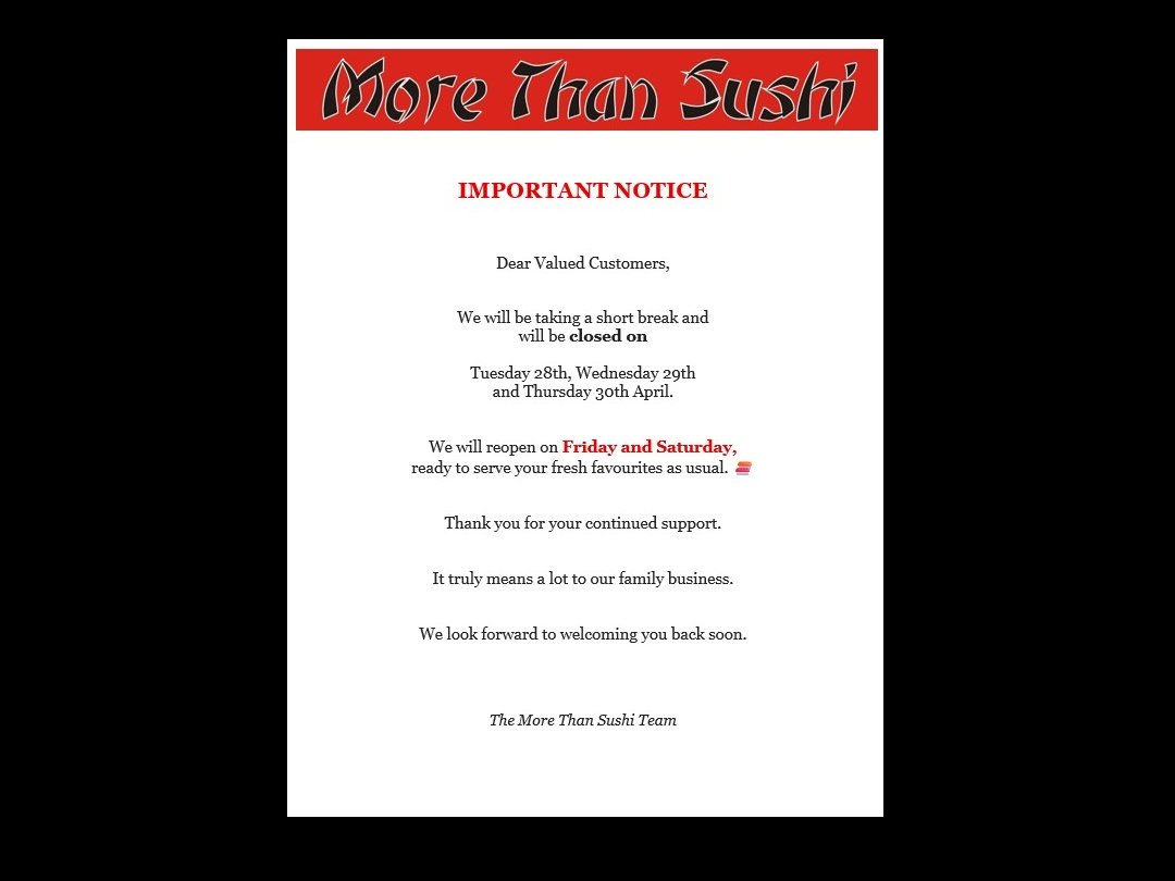 Closed 28th–30th April (Tues–Thurs) 🗓️